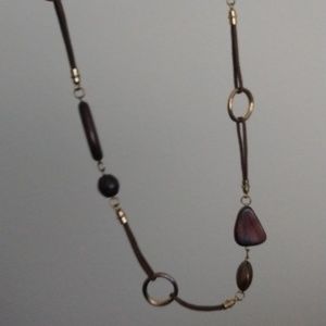 Laura Ashley vintage long wooden stone necklace